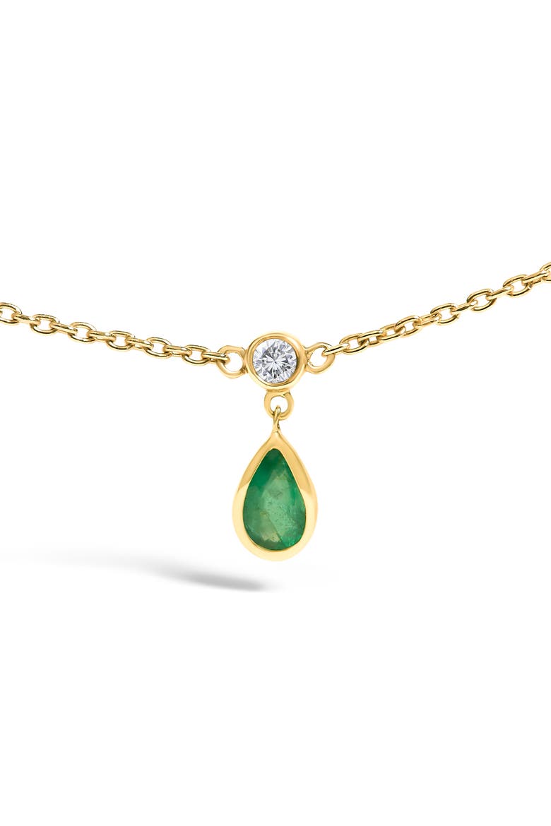 10K Yellow Gold Dangling Green Emerald and Diamond Station Necklace, Alternate, color, Yellow
