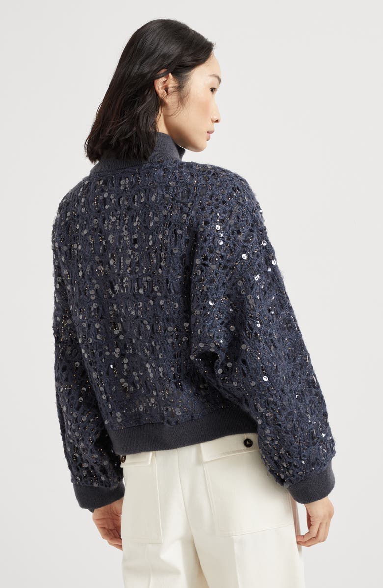 Brunello Cucinelli Dazzling croc embroidery cardigan, Alternate, color, Navy Blue