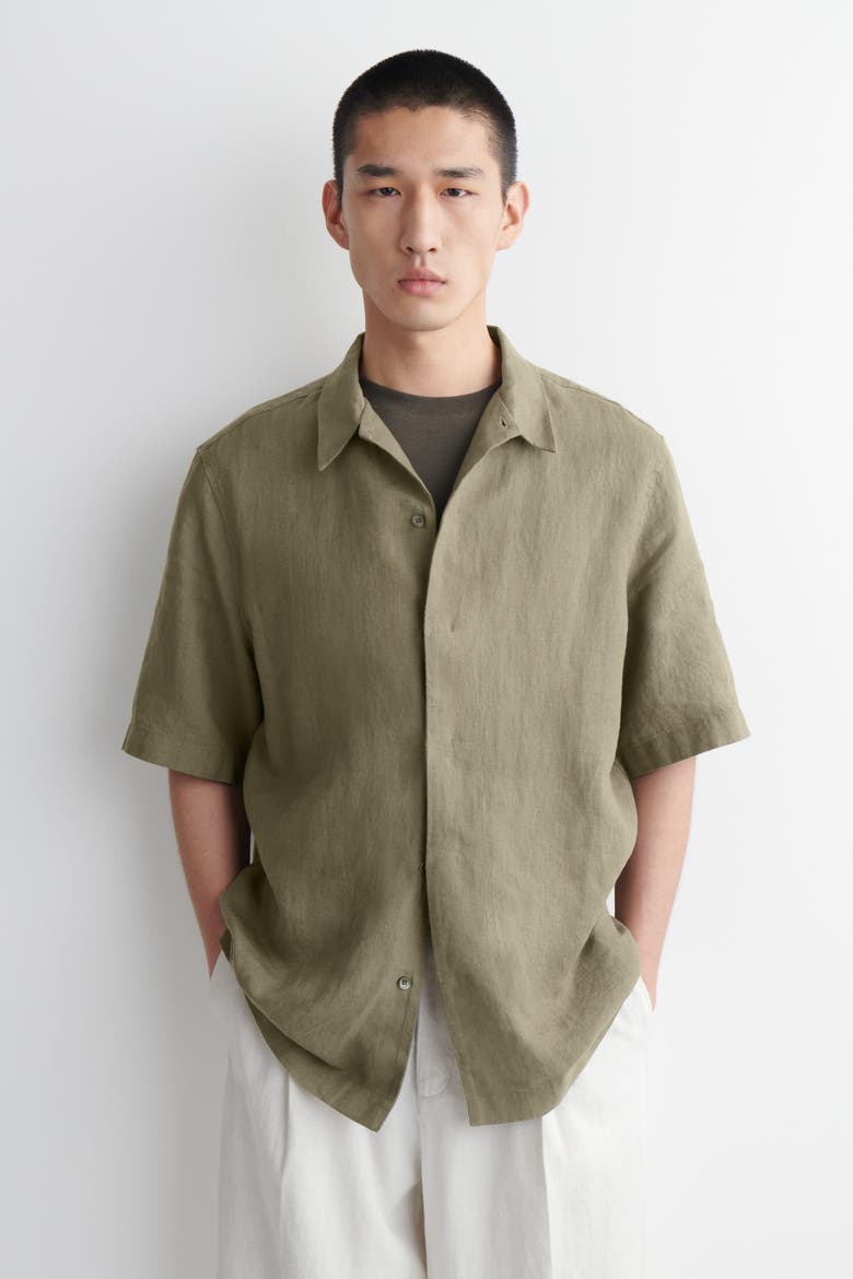 Linen Short-sleeved Shirt, Main, color, KHAKI