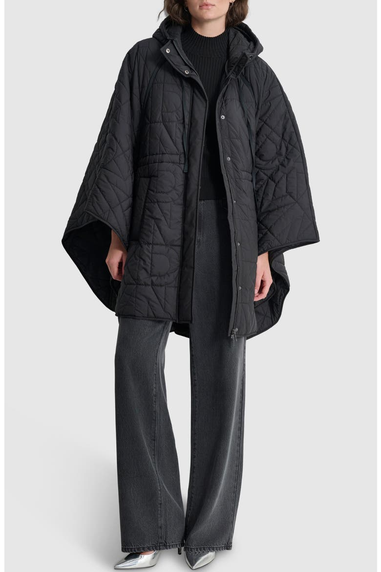 Oversize Quilted Hooded Cape, Alternate, color, BLACK