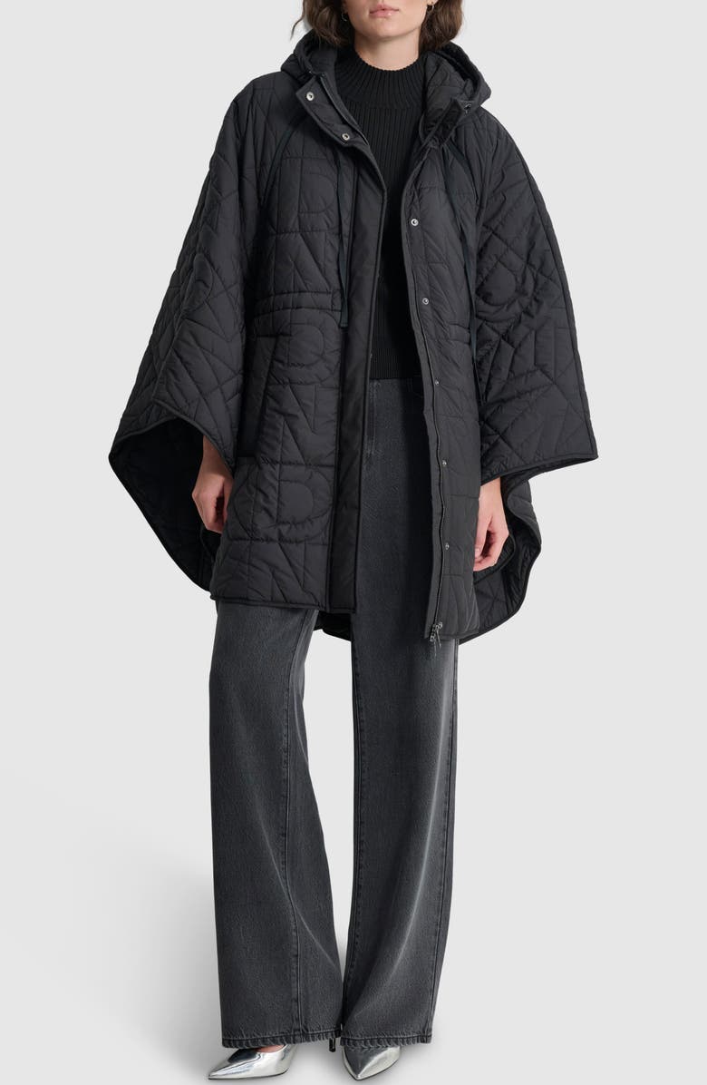 DKNY Oversize Quilted Hooded Cape, Alternate, color,