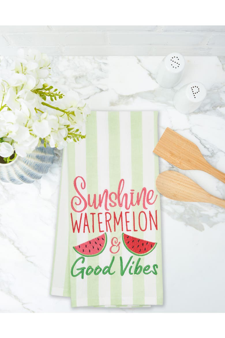 Watermelon & Good Vibes Cotton Kitchen Towel, Alternate, color, Green