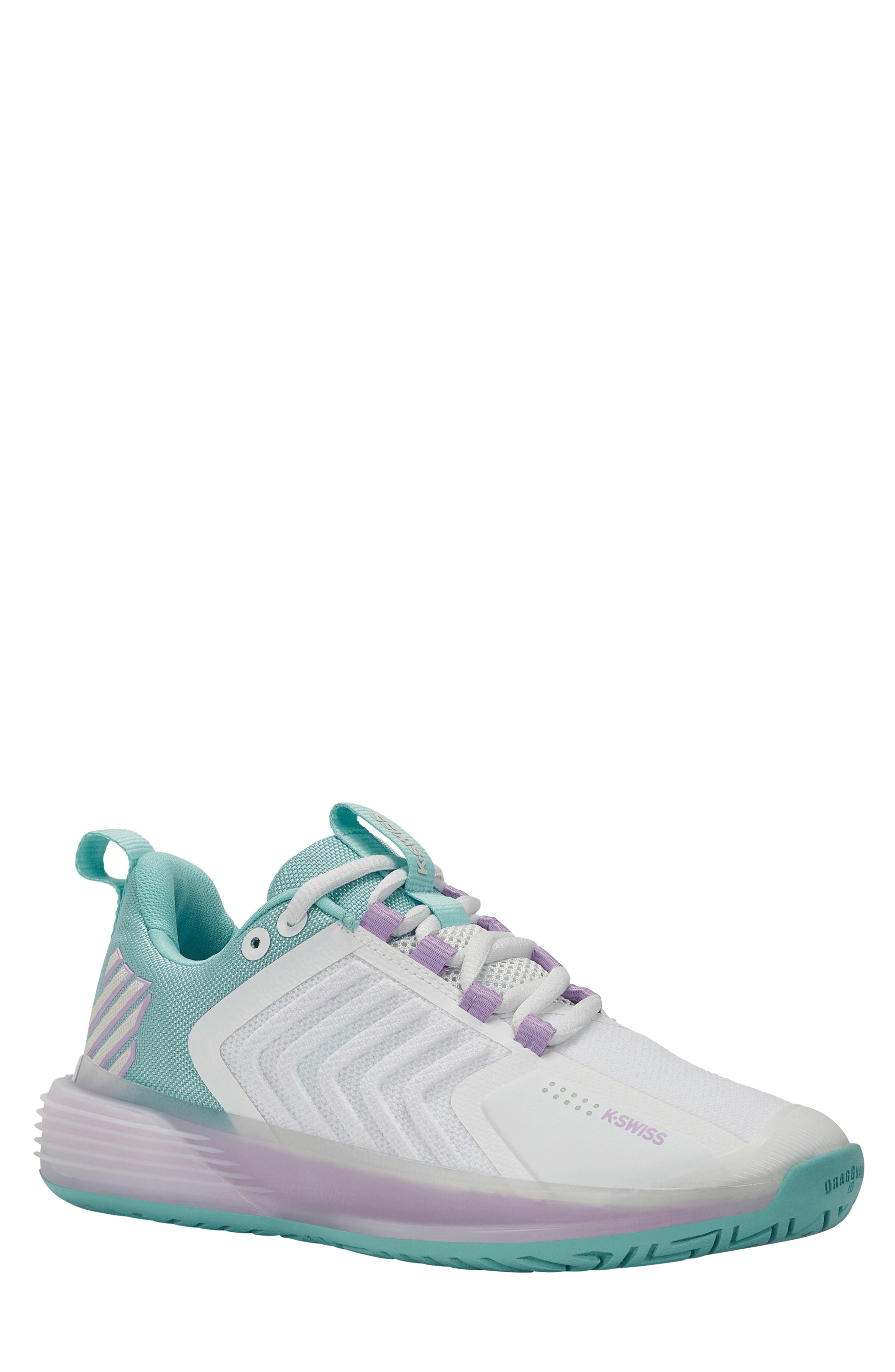 K-Swiss Ultrashot 3 Tennis Shoe, Main, color, Brilliant Wht/Angel Blue/Lilac