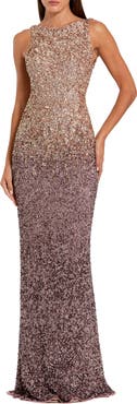 Mac Duggal Sleeveless Sequin Mesh Ombre Open Back Gown