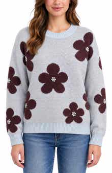 Floral Jewel Embellished Crewneck Sweater