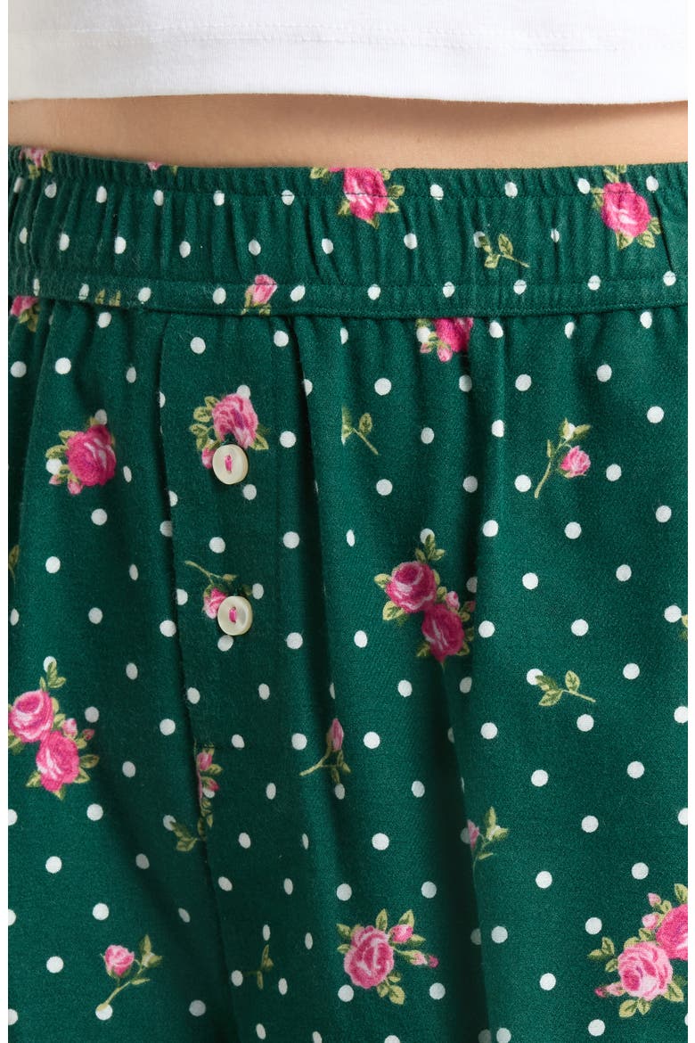 Print Cozy Flannel Boxer Pajama Shorts, Alternate, color, GREEN POLKA DOT ROSE