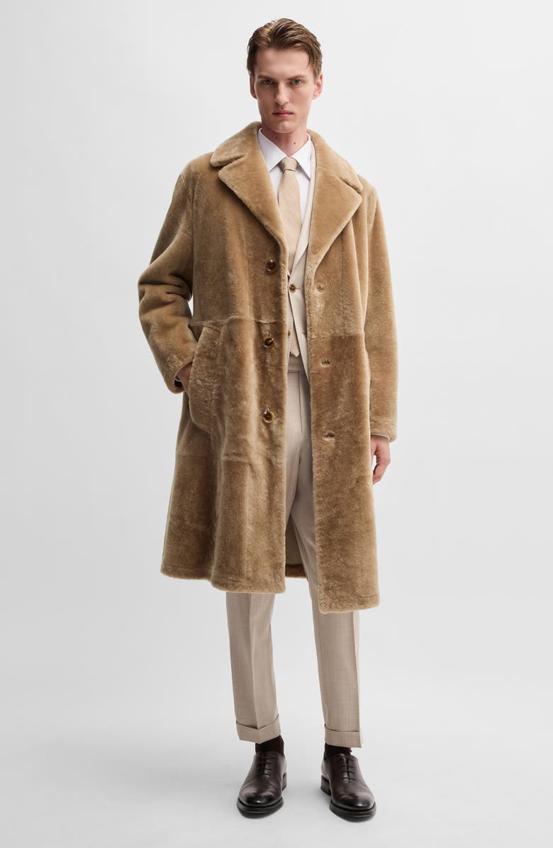 BOSS Camel L-Moad Genuine Shearling Coat, Alternate, color, 