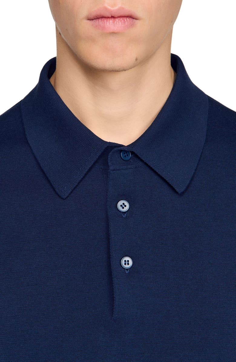 SANDRO Cotton and silk polo shirt, Alternate, color, Royal Blue