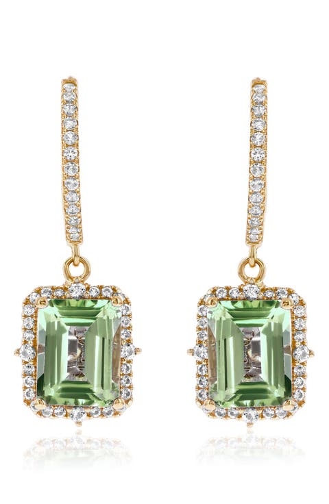 Semiprecious Stone Halo Drop Earrings