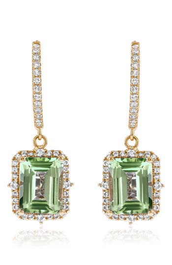 Suzy Levian Semiprecious Stone Halo Drop Earrings In Gold