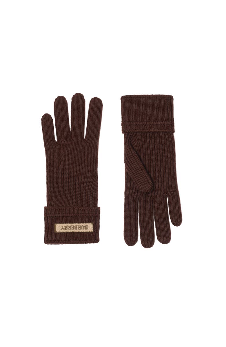 Burberry Logo Patch Wool Blend Gloves, Alternate, color, Treacle Brown