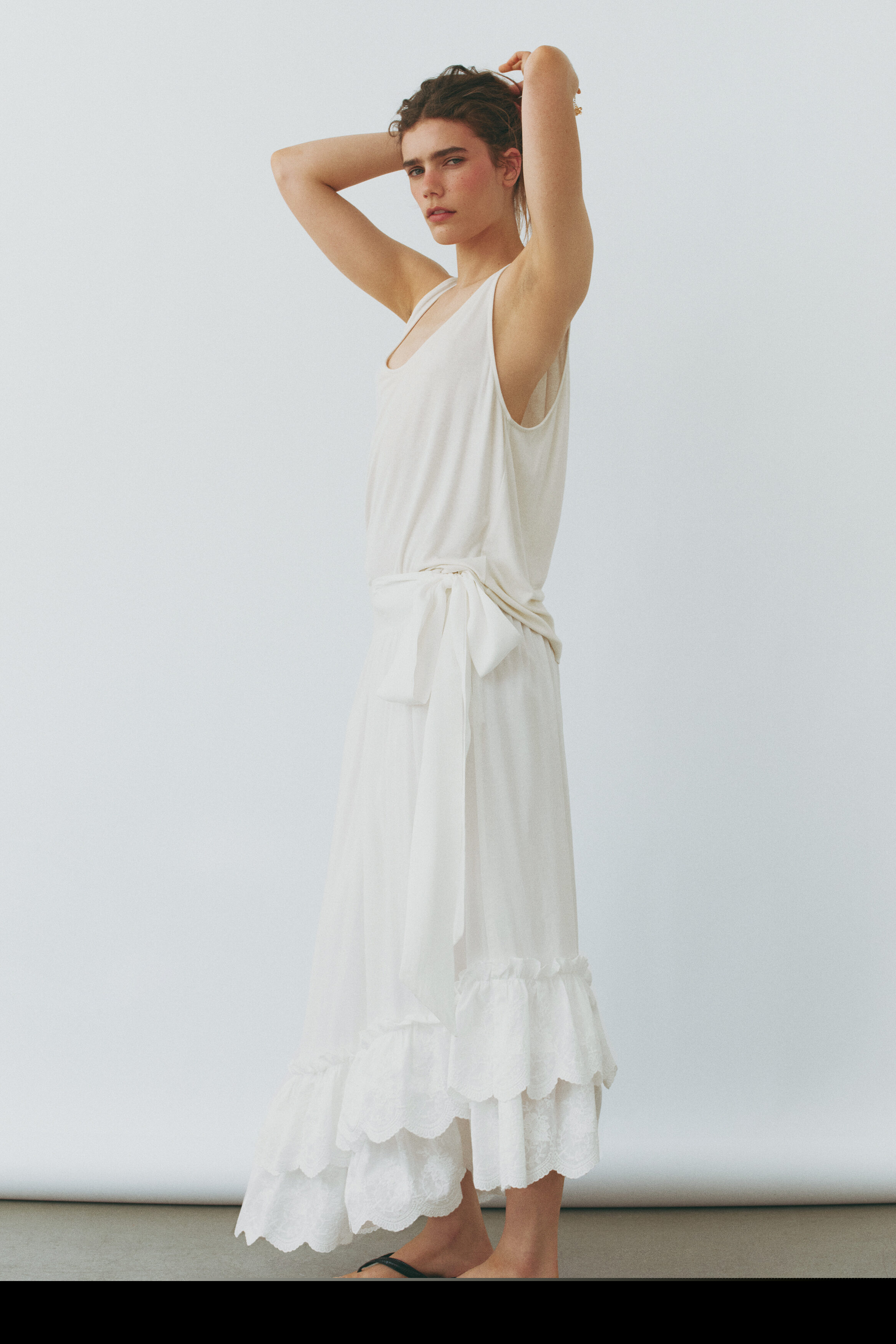 H&M Embroidered Frill-trimmed Skirt, Alternate, color, White