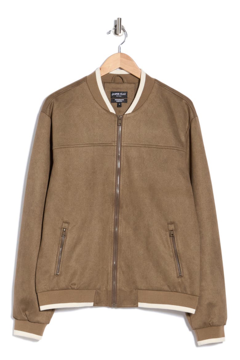 Faux Suede Bomber Jacket, Alternate, color, TAUPE