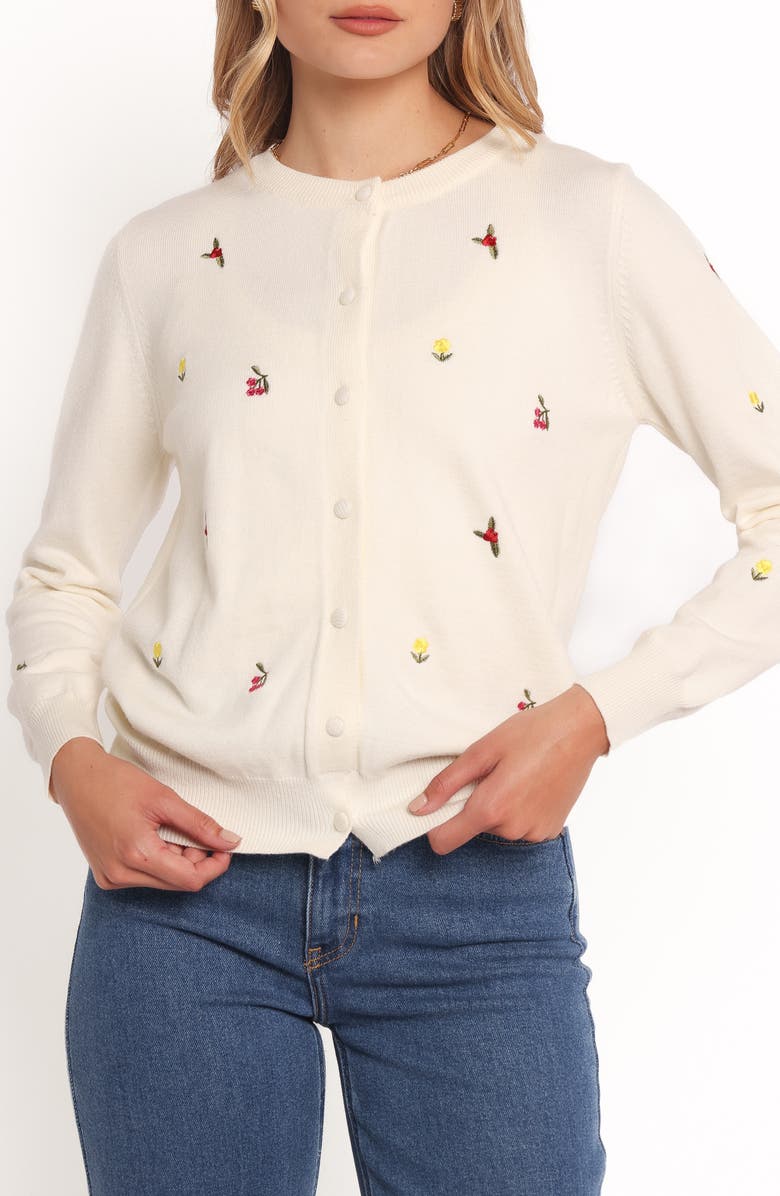 Petal & Pup Millen Floral Embroidered Cardigan, Alternate, color, Cream