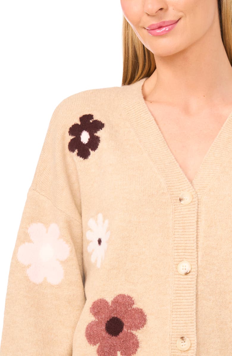 CeCe Groovy Flower Cardigan, Alternate, color, Sandy Heather
