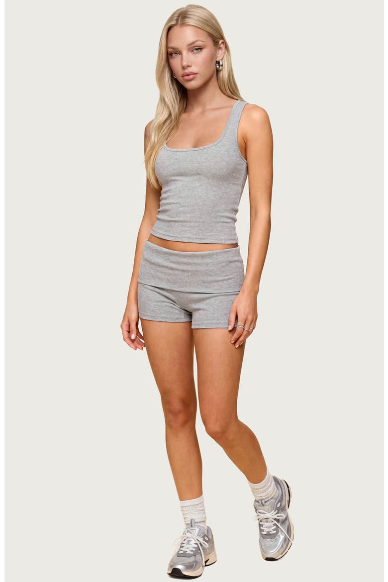 Audrea Foldover Stretch Cotton Bike Shorts, Alternate, color, DARK-GRAY-MELANGE