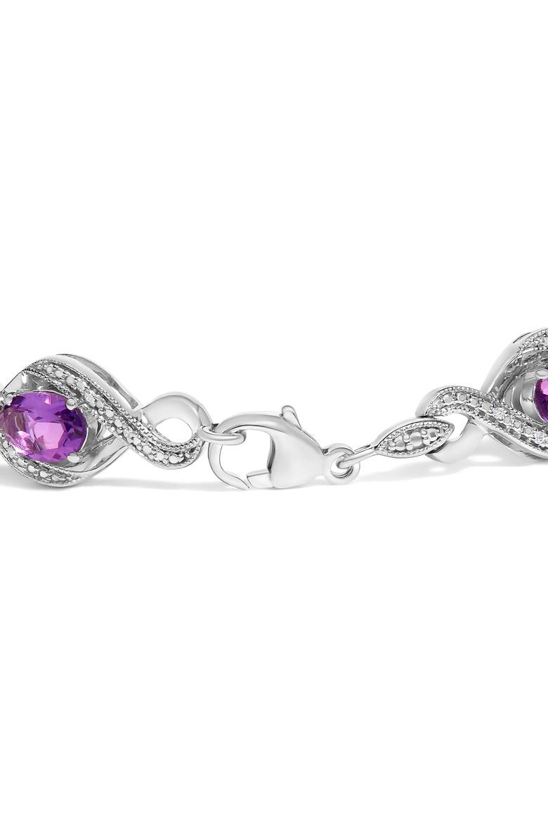 Silver 1/10 Cttw Diamond and 7X5MM Oval Amethyst Cross Tennis Bracelet, Alternate, color, White