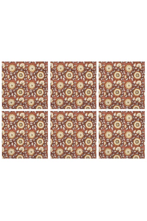 Bundi Block Printed 100% Cotton Napkin Set Of 6