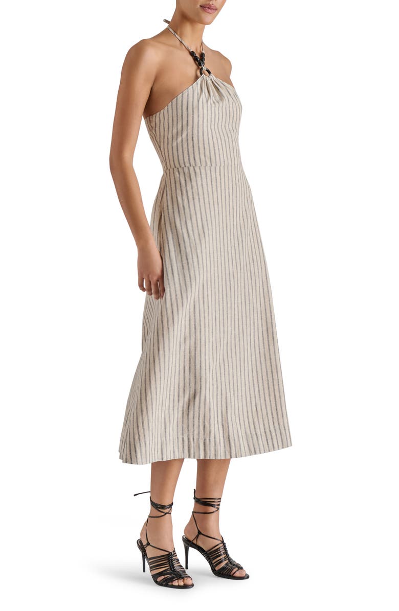 Steve Madden Mary Beth Ticking Stripe Linen & Cotton Halter Midi Dress, Alternate, color, Ivory/Black