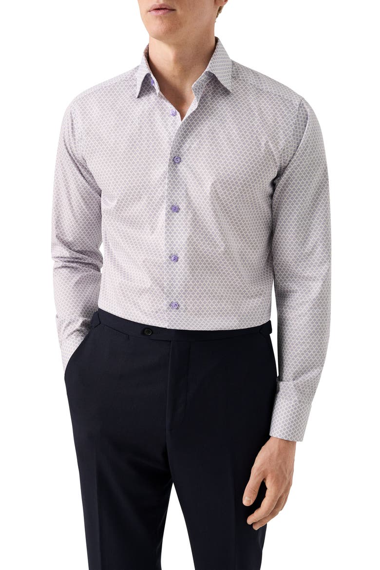 Slim Fit Geometric Print Cotton Dress Shirt, Main, color, LIGHT PURPLE