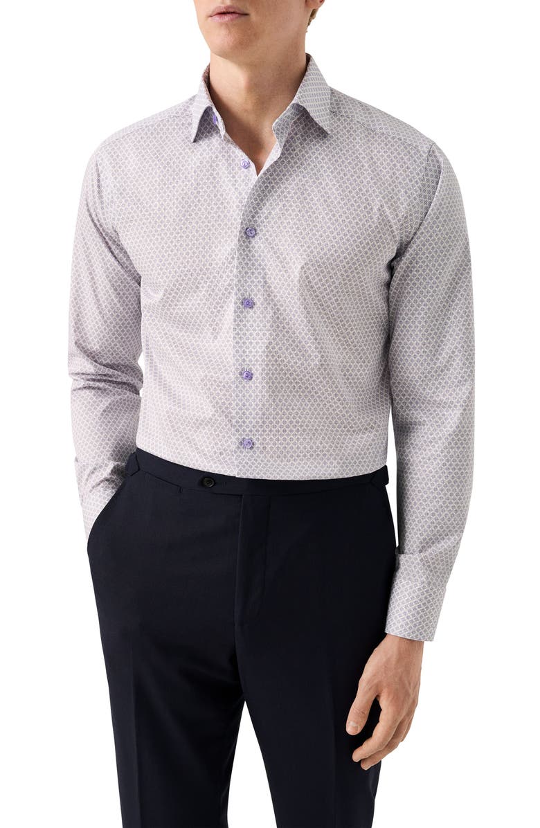 Eton Slim Fit Geometric Print Cotton Dress Shirt, Main, color, Light Purple