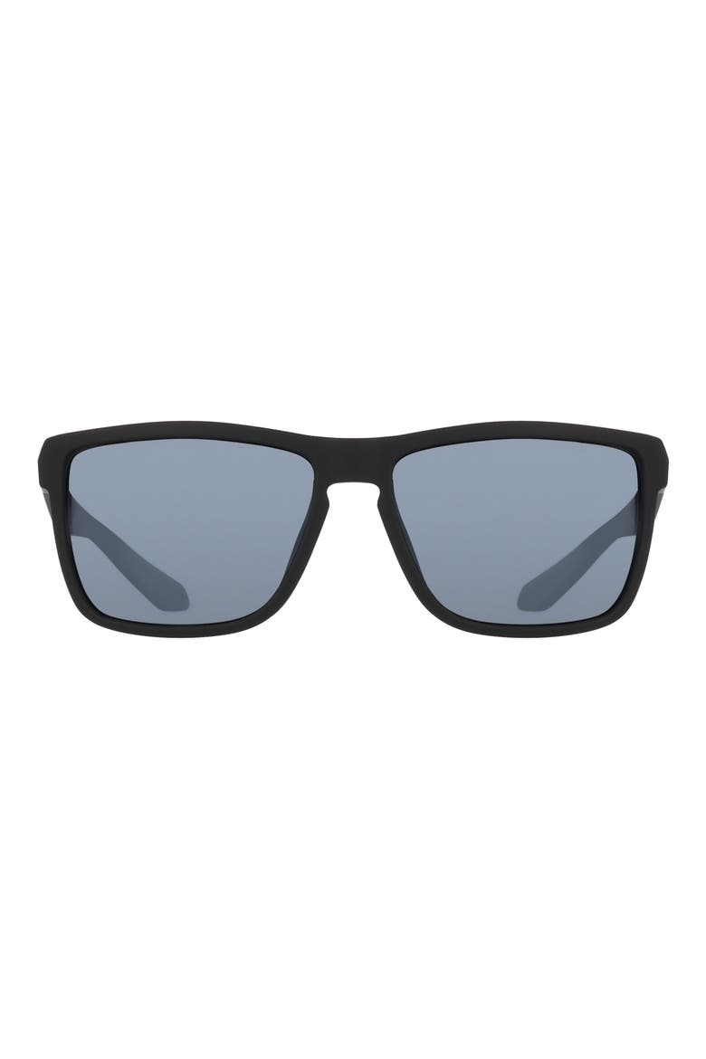 58mm Rectangular Sunglasses, Main, color, MATTE BLACK/ SILVER FLASH