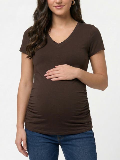 V-Neck Side-Ruched Maternity Short Sleeve Tee
