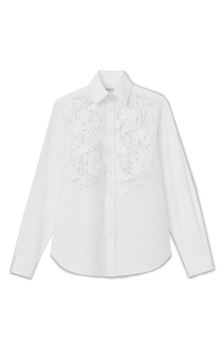 Lafayette 148 New York Baroque Embroidered Organic Cotton Poplin Button-Up Shirt, Alternate, color, 