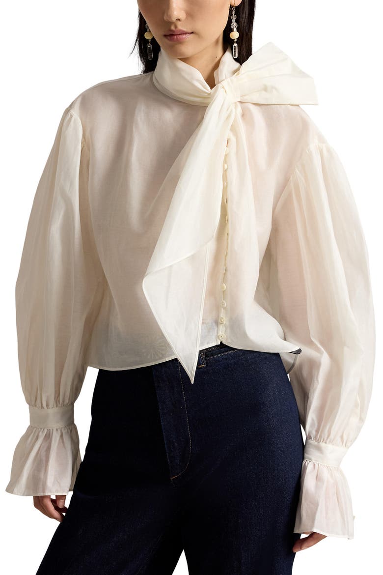 Cotton & Silk Organdy Top, Main, color, WHITE