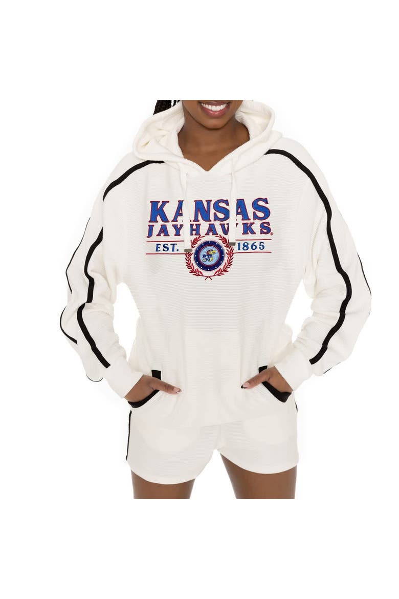 Men's Gameday Couture Cream Kansas Jayhawks Down, Set, Go Hoodie and Shorts Lounge Set, Alternate, color, Cream