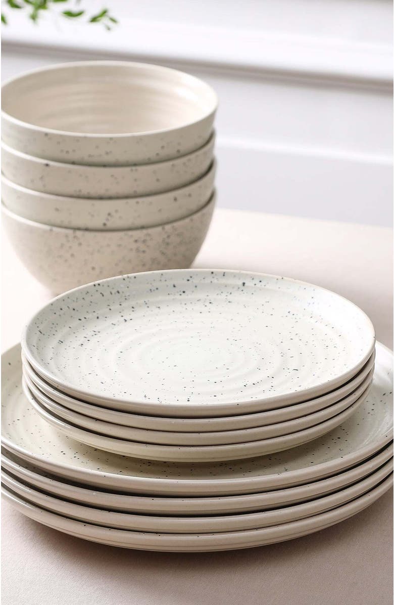 Stone Lain Dua Stoneware 12-Piece Dinnerware Set, Alternate, color, White