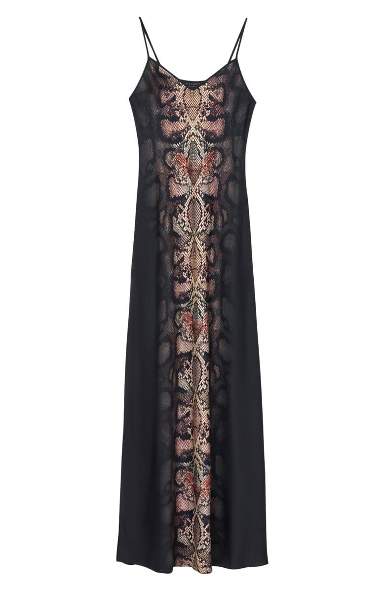 AllSaints Bryony Snakeskin Print Slipdress, Alternate, color, Ophis Black