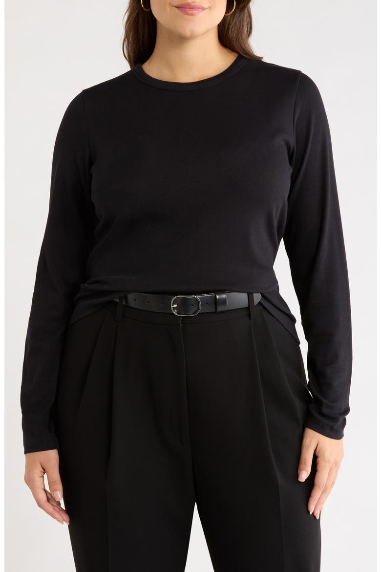 Rib Stretch Pima Cotton T-Shirt, Main, color, BLACK