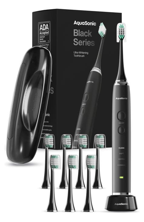 Black Series Ultra Sonic Whitening ToothBrush with 8 DuPont Brush Heads & Travel Case