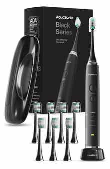 AQUASONIC Black Series Ultra Sonic Whitening ToothBrush with 8 DuPont Brush Heads & Travel Case