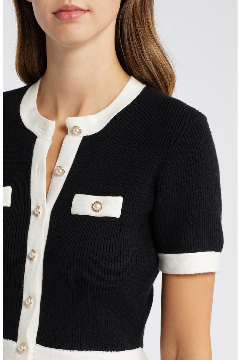 Contrast Button Rib Minidress, Alternate, color, BLACK WHITE