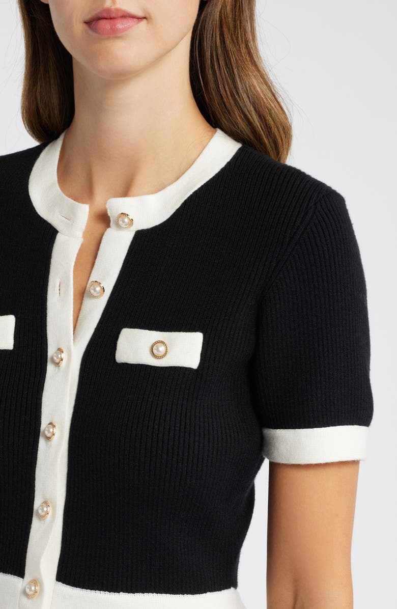 Mila Mae Contrast Button Rib Minidress, Alternate, color, Black White