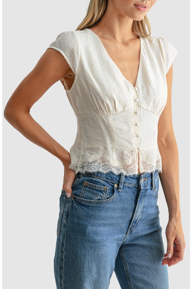 Lace Hem Cap Sleeve Top, Alternate, color, IVORY