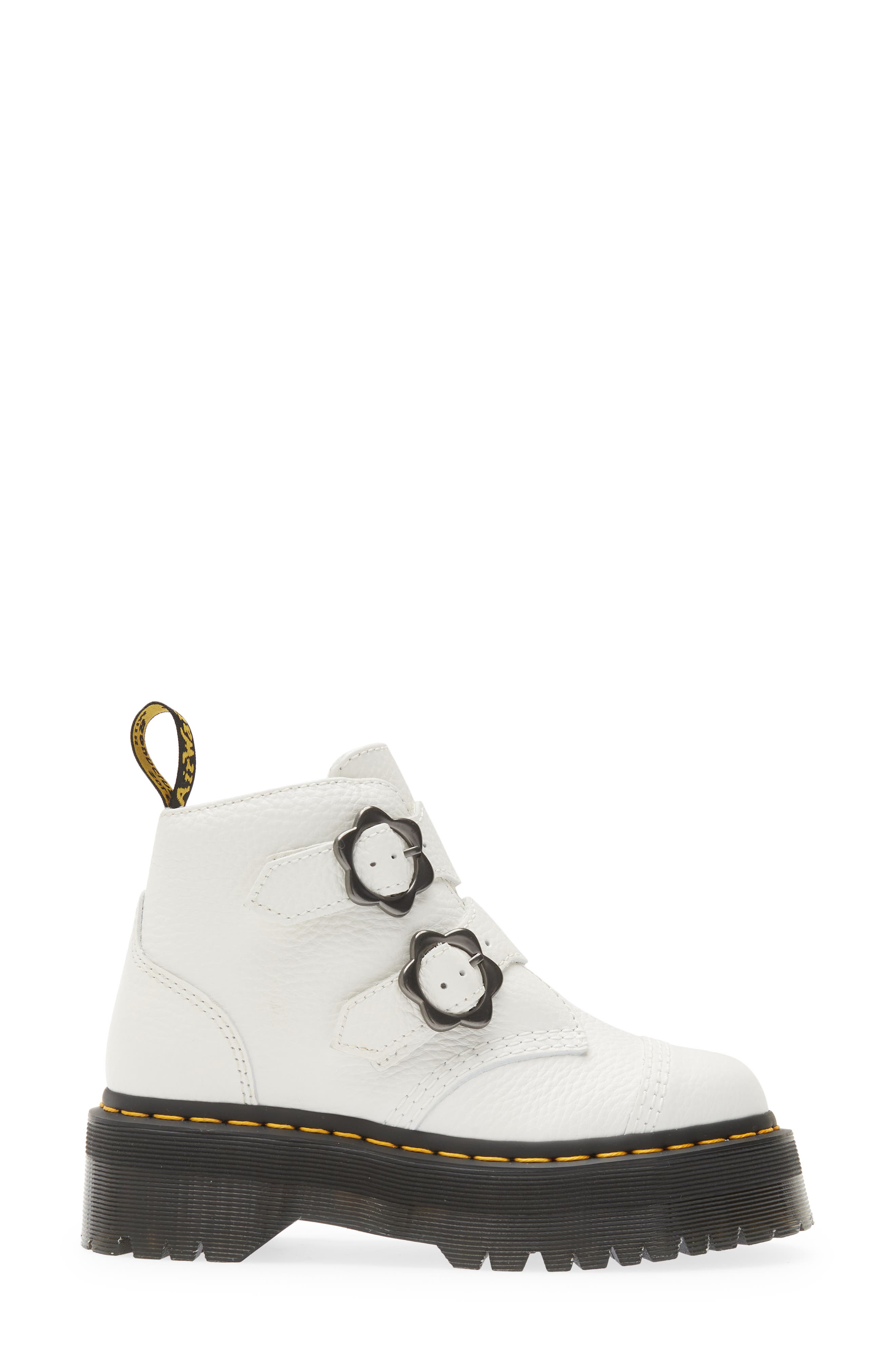 Dr. Martens Devon Flower Platform Bootie, Alternate, color, White