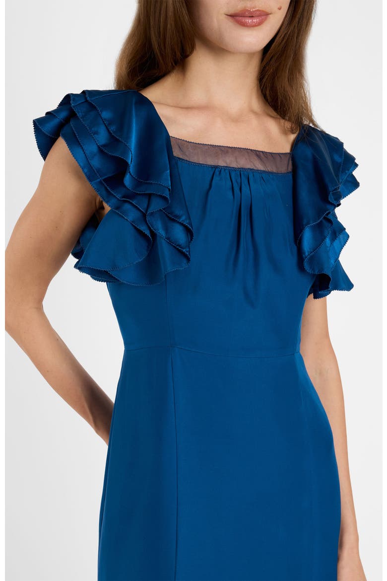 Yeda Fit and Flare Midi Dress in Silk Crepe de Chine, Alternate, color, Electric Blue