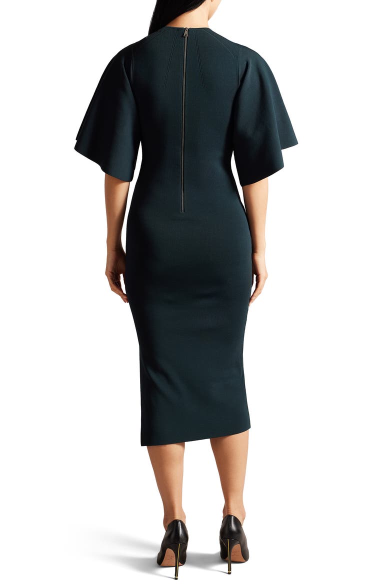 Lounia Fluted Sleeve Body-Con Sweater Dress, Alternate, color, DARK GREEN