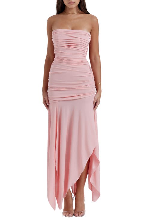 Ivana Strapless Handkerchief Hem Cocktail Dress