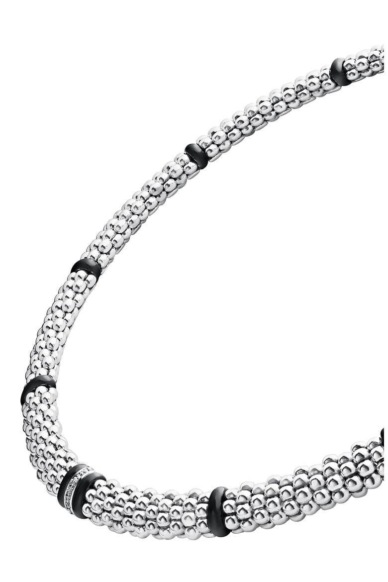 Black Caviar Pavé Diamond Collar Necklace, Alternate, color, SILVER/ CERAMIC/ DIAMOND