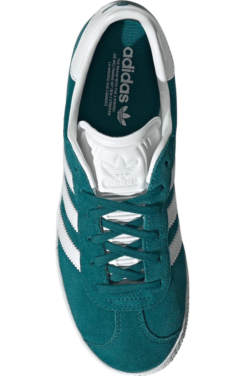 adidas Kids' Gazelle Low Top Sneaker, Alternate, color, Teal/ White/ Gold Metallic