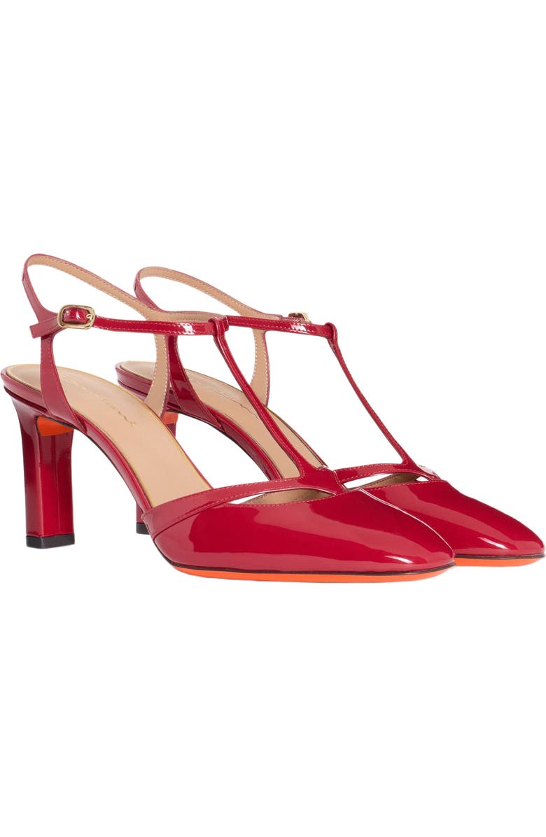 Santoni Women's patent leather high-heel T-bar pump, Alternate, color, Red