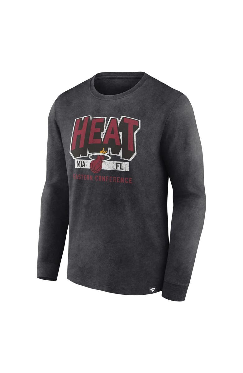 FANATICS Men's Fanatics Branded Heather Charcoal Miami Heat Front Court Press Snow Wash Long Sleeve T-Shirt, Alternate, color, Heather Charcoal