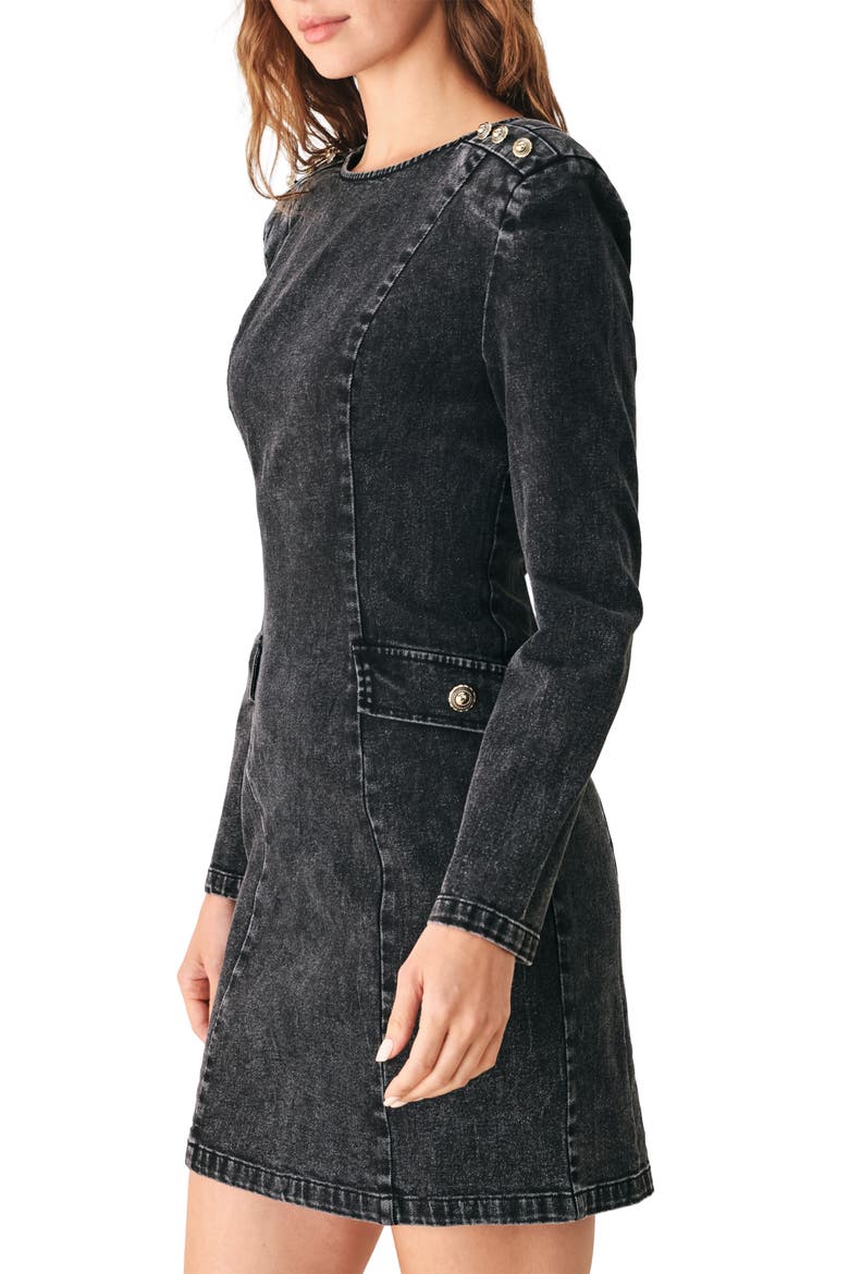 Long Sleeve Washed Denim Minidress, Alternate, color, BLACK