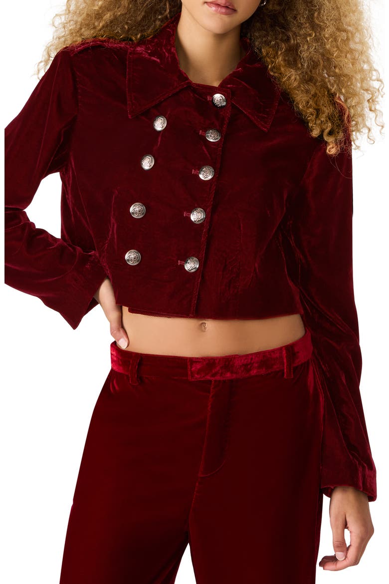 Tonia Velvet Crop Double Breasted Jacket, Main, color, RED VELVET