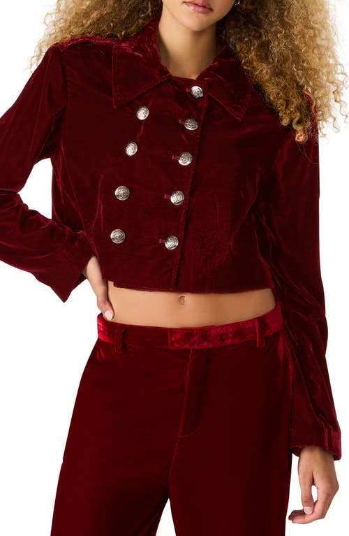 Steve Madden Tonia Velvet Crop Double Breasted Jacket In Red