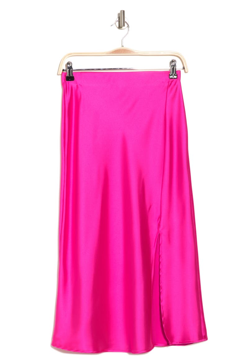 Satin Slit Midi Skirt, Alternate, color, FUCHSIA